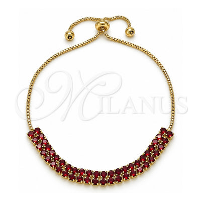 Oro Laminado Adjustable Bolo Bracelet, Gold Filled Style with Garnet Cubic Zirconia, Polished, Golden Finish, 03.213.0250.10 (05 MM Thickness, 10 Inches Length)