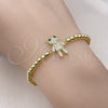 Oro Laminado Fancy Bracelet, Gold Filled Style Expandable Bead and Teddy Bear Design, with White and Black Micro Pave, Polished, Golden Finish, 03.299.0110.07 (04 MM Thickness, 7 Inches Length)