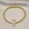 Oro Laminado Fancy Bracelet, Gold Filled Style Expandable Bead and Teddy Bear Design, with White and Black Micro Pave, Polished, Golden Finish, 03.299.0110.07 (04 MM Thickness, 7 Inches Length)