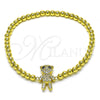 Oro Laminado Fancy Bracelet, Gold Filled Style Expandable Bead and Teddy Bear Design, with White and Black Micro Pave, Polished, Golden Finish, 03.299.0110.07 (04 MM Thickness, 7 Inches Length)