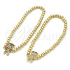 Oro Laminado Fancy Bracelet, Gold Filled Style Expandable Bead and Teddy Bear Design, with White and Black Micro Pave, Polished, Golden Finish, 03.299.0110.07 (04 MM Thickness, 7 Inches Length)