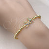 Oro Laminado Fancy Bracelet, Gold Filled Style Expandable Bead and Teddy Bear Design, with Multicolor Micro Pave, Polished, Golden Finish, 03.299.0111.07 (04 MM Thickness, 7 Inches Length)