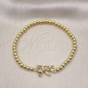 Oro Laminado Fancy Bracelet, Gold Filled Style Expandable Bead and Teddy Bear Design, with Multicolor Micro Pave, Polished, Golden Finish, 03.299.0111.07 (04 MM Thickness, 7 Inches Length)