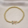 Oro Laminado Fancy Bracelet, Gold Filled Style Expandable Bead and Teddy Bear Design, with Multicolor Micro Pave, Polished, Golden Finish, 03.299.0111.07 (04 MM Thickness, 7 Inches Length)