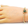 Oro Laminado Fancy Bracelet, Gold Filled Style Expandable Bead and Teddy Bear Design, with White and Black Micro Pave, Polished, Golden Finish, 03.299.0112.07 (04 MM Thickness, 7 Inches Length)