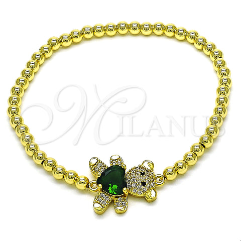 Oro Laminado Fancy Bracelet, Gold Filled Style Expandable Bead and Teddy Bear Design, with White and Black Micro Pave, Polished, Golden Finish, 03.299.0112.07 (04 MM Thickness, 7 Inches Length)