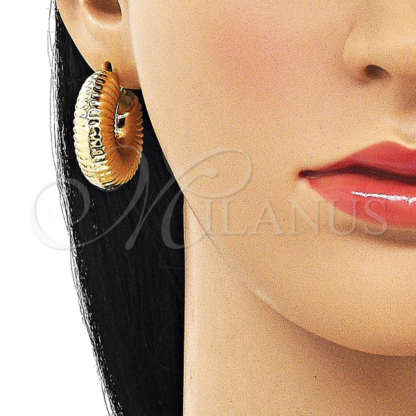Gold Filled Hoop Earrings — Medium Hoop Hollow Design Diamond Cutting 02. — alternate product view — SKU 154788 | Oro Laminado aretes de aro — Medium Hoop Hollow diseño Diamond Cutting 02. — SKU 154788