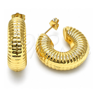 Oro Laminado Medium Hoop, Gold Filled Style Hollow Design, Diamond Cutting Finish, Golden Finish, 02.163.0308.30