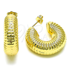 Gold Filled Hoop Earrings — Medium Hoop Hollow Design Diamond Cutting 02. — main product view — SKU 154788 | Oro Laminado aretes de aro — Medium Hoop Hollow diseño Diamond Cutting 02. — SKU 154788
