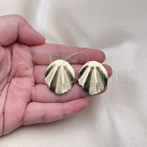 Oro Laminado Stud Earring, Gold Filled Style Leaf Design, Brushed Finish, Golden Finish, 02.385.0040