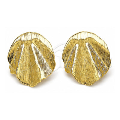 Oro Laminado Stud Earring, Gold Filled Style Leaf Design, Brushed Finish, Golden Finish, 02.385.0040
