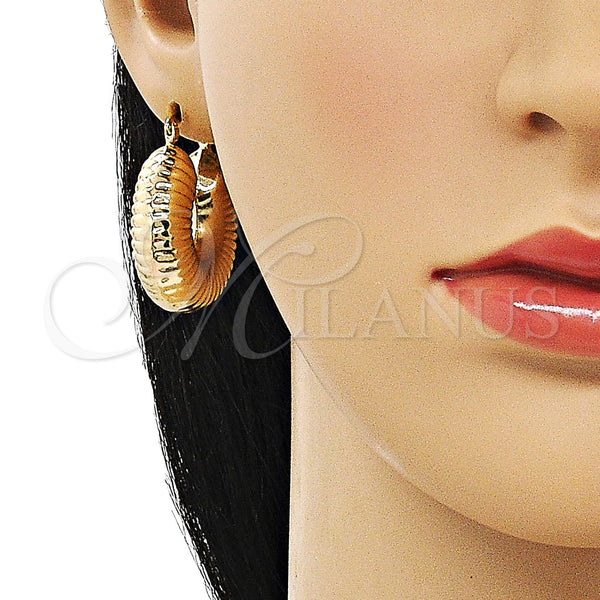 Gold Filled Hoop Earrings — Small Hoop Hollow Design Diamond Cutting 02. — alternate product view — SKU 154790 | Oro Laminado aretes de aro — Small Hoop Hollow diseño Diamond Cutting 02. — SKU 154790