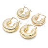 Oro Laminado Small Hoop, Gold Filled Style Hollow Design, Diamond Cutting Finish, Golden Finish, 02.341.0132.30