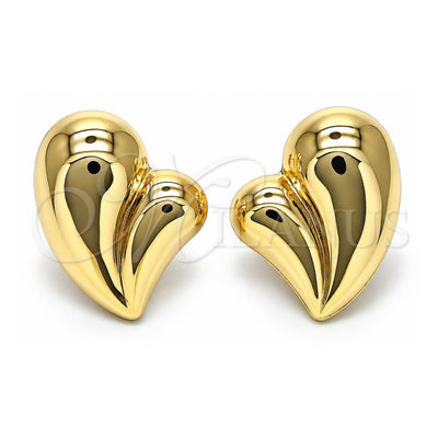 Oro Laminado Stud Earring, Gold Filled Style Heart and Hollow Design, Polished, Golden Finish, 02.163.0309