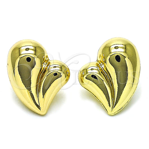 Oro Laminado Stud Earring, Gold Filled Style Heart and Hollow Design, Polished, Golden Finish, 02.163.0309