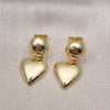 Oro Laminado Dangle Earring, Gold Filled Style Heart Design, Polished, Golden Finish, 02.385.0046