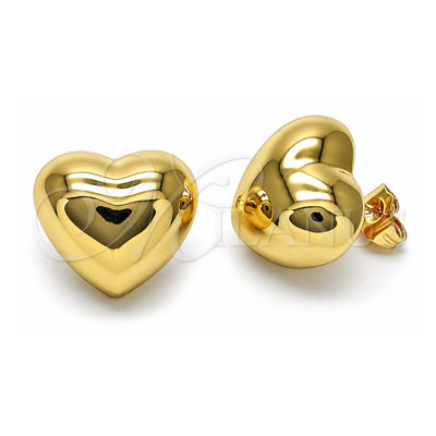 Oro Laminado Stud Earring, Gold Filled Style Heart Design, Polished, Golden Finish, 02.385.0048