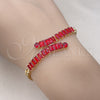 Oro Laminado Fancy Bracelet, Gold Filled Style Miami Cuban and Baguette Design, with Garnet Cubic Zirconia, Polished, Golden Finish, 03.283.0077.1.07 (05 MM Thickness, 7 Inches Length)