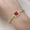 Oro Laminado Fancy Bracelet, Gold Filled Style with Garnet Cubic Zirconia and White Micro Pave, Polished, Golden Finish, 03.283.0361.08 (04 MM Thickness, 8 Inches Length)