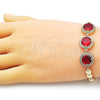 Oro Laminado Fancy Bracelet, Gold Filled Style with Garnet Cubic Zirconia and White Micro Pave, Polished, Golden Finish, 03.283.0365.08