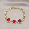 Oro Laminado Fancy Bracelet, Gold Filled Style with Garnet Cubic Zirconia and White Micro Pave, Polished, Golden Finish, 03.283.0365.08