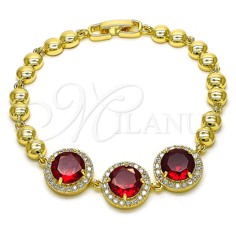 Oro Laminado Fancy Bracelet, Gold Filled Style with Garnet Cubic Zirconia and White Micro Pave, Polished, Golden Finish, 03.283.0365.08 (06 MM Thickness, 8 Inches Length)