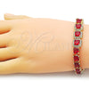 Oro Laminado Tennis Bracelet, Gold Filled Style with Garnet Cubic Zirconia and White Micro Pave, Polished, Golden Finish, 03.283.0366.07 (08 MM Thickness, 7 Inches Length)