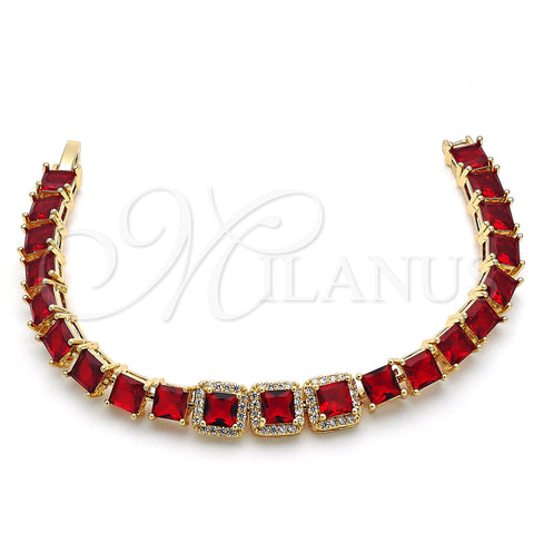 Oro Laminado Tennis Bracelet, Gold Filled Style with Garnet Cubic Zirconia and White Micro Pave, Polished, Golden Finish, 03.283.0366.07 (08 MM Thickness, 7 Inches Length)