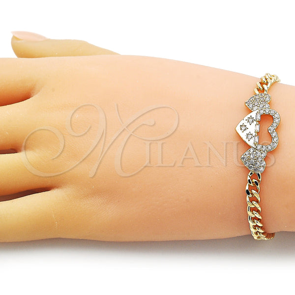 Gold Filled Bracelet — Fancy Bracelet Miami Cuban and Heart Design with — alternate product view — SKU 154826 | Oro Laminado brazalete — elegante Bracelet Miami Cuban and corazón diseño with — SKU 154826