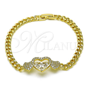 Gold Filled Bracelet — Fancy Bracelet Miami Cuban and Heart Design with — main product view — SKU 154826 | Oro Laminado brazalete — elegante Bracelet Miami Cuban and corazón diseño with — SKU 154826