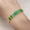 Oro Laminado Fancy Bracelet, Gold Filled Style Baguette and Leaf Design, with Green Cubic Zirconia, Polished, Golden Finish, 03.283.0305.2.07 (05 MM Thickness, 7 Inches Length)