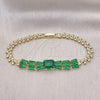 Oro Laminado Fancy Bracelet, Gold Filled Style Baguette and Leaf Design, with Green Cubic Zirconia, Polished, Golden Finish, 03.283.0305.2.07 (05 MM Thickness, 7 Inches Length)