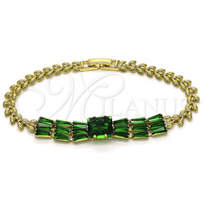 Gold Filled Bracelet — Fancy Bracelet Baguette and Leaf Design with Green — main product view — SKU 154830 | Oro Laminado brazalete — elegante Bracelet Baguette and Leaf diseño with Green — SKU 154830