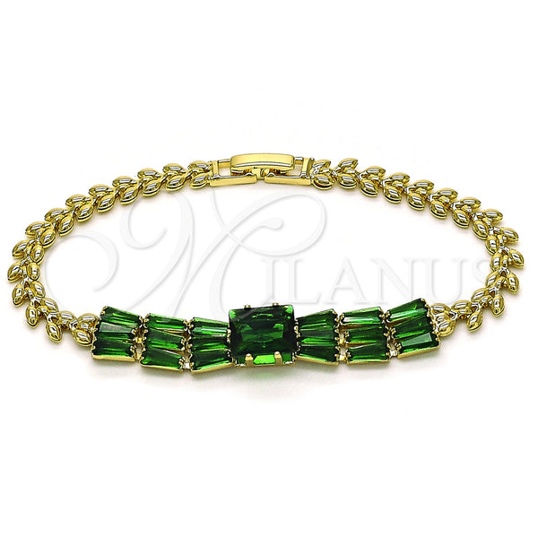 Gold Filled Bracelet — Fancy Bracelet Baguette and Leaf Design with Green — main product view — SKU 154830 | Oro Laminado brazalete — elegante Bracelet Baguette and Leaf diseño with Green — SKU 154830