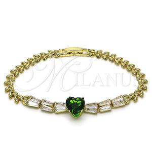 Gold Filled Bracelet — Fancy Bracelet Heart and Baguette Design with Green — main product view — SKU 154831 | Oro Laminado brazalete — elegante Bracelet corazón and Baguette diseño with Green — SKU 154831