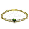 Oro Laminado Fancy Bracelet, Gold Filled Style Heart and Baguette Design, with Green and White Cubic Zirconia, Polished, Golden Finish, 03.283.0304.2.07 (05 MM Thickness, 7 Inches Length)