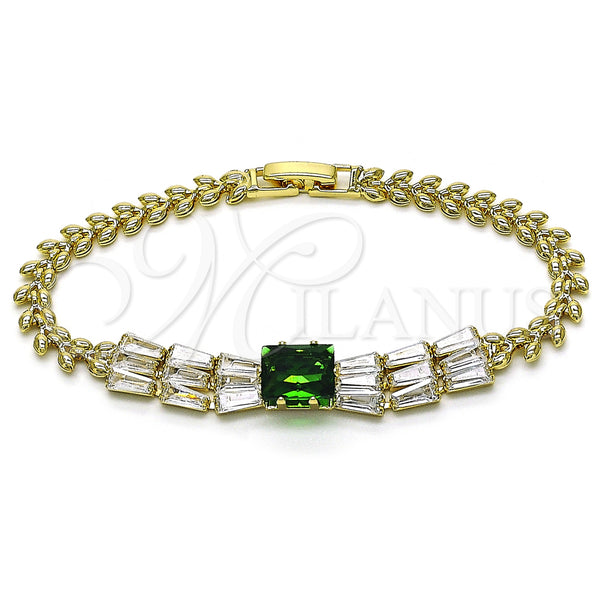Gold Filled Bracelet — Fancy Bracelet Baguette and Leaf Design with Green — main product view — SKU 154832 | Oro Laminado brazalete — elegante Bracelet Baguette and Leaf diseño with Green — SKU 154832