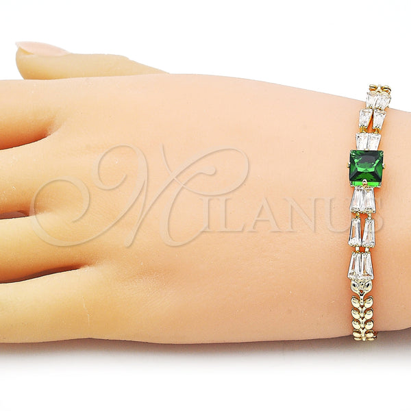 Gold Filled Bracelet — Fancy Bracelet Baguette and Leaf Design with Green — alternate product view — SKU 154833 | Oro Laminado brazalete — elegante Bracelet Baguette and Leaf diseño with Green — SKU 154833