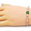 Oro Laminado Fancy Bracelet, Gold Filled Style Baguette and Leaf Design, with Green and White Cubic Zirconia, Polished, Golden Finish, 03.283.0373.07 (05 MM Thickness, 7 Inches Length)