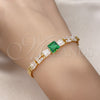 Oro Laminado Fancy Bracelet, Gold Filled Style Baguette and Leaf Design, with Green and White Cubic Zirconia, Polished, Golden Finish, 03.283.0373.07 (05 MM Thickness, 7 Inches Length)