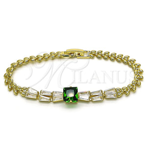 Gold Filled Bracelet — Fancy Bracelet Baguette and Leaf Design with Green — main product view — SKU 154833 | Oro Laminado brazalete — elegante Bracelet Baguette and Leaf diseño with Green — SKU 154833