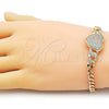 Oro Laminado Fancy Bracelet, Gold Filled Style Heart and Miami Cuban Design, with White Micro Pave, Polished, Golden Finish, 03.283.0375.07