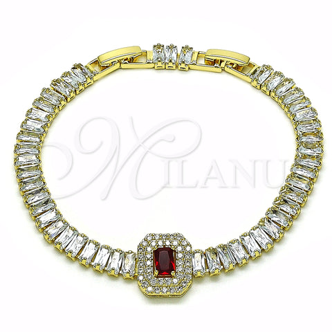 Oro Laminado Tennis Bracelet, Gold Filled Style Baguette Design, with Garnet and White Cubic Zirconia, Polished, Golden Finish, 03.284.0037.1.08 (06 MM Thickness, 8 Inches Length)
