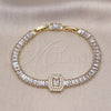 Oro Laminado Tennis Bracelet, Gold Filled Style Baguette Design, with White Cubic Zirconia and White Micro Pave, Polished, Golden Finish, 03.284.0037.2.08