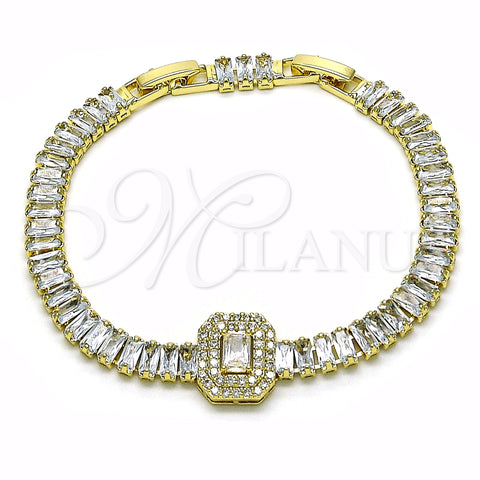 Oro Laminado Tennis Bracelet, Gold Filled Style Baguette Design, with White Cubic Zirconia and White Micro Pave, Polished, Golden Finish, 03.284.0037.2.08 (06 MM Thickness, 8 Inches Length)