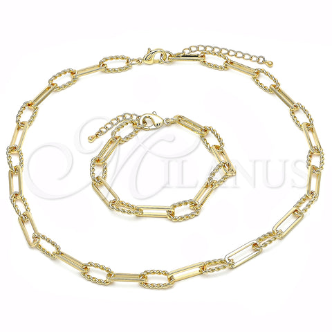 Oro Laminado Necklace and Bracelet, Gold Filled Style Twist Design, Polished, Golden Finish, 06.415.0003