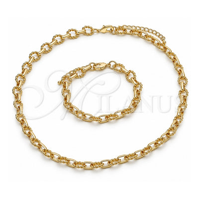 Oro Laminado Necklace and Bracelet, Gold Filled Style Twist Design, Polished, Golden Finish, 06.415.0004