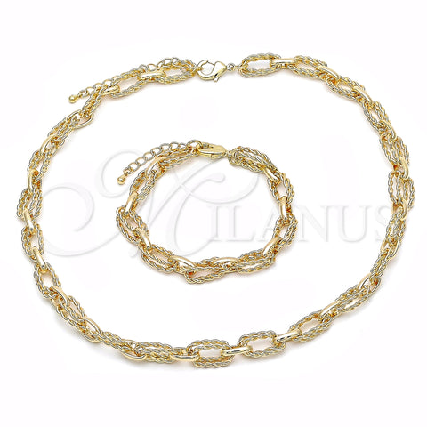 Oro Laminado Necklace and Bracelet, Gold Filled Style Twist Design, Polished, Golden Finish, 06.415.0005