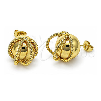 Oro Laminado Stud Earring, Gold Filled Style Ball and Twist Design, Polished, Golden Finish, 02.195.0278