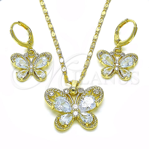 Oro Laminado Earring and Pendant Adult Set, Gold Filled Style Butterfly Design, with White Cubic Zirconia, Polished, Golden Finish, 10.196.0134.2